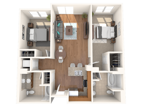 Floor plan for 2 beds, 2 baths, 1100 sqft